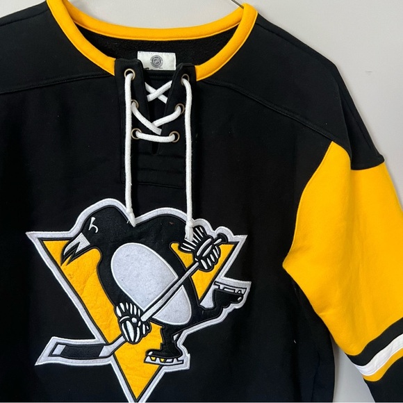Pittsburgh Penguins Sweatshirt Men’s Medium Black Fanatics Lace Up Sweater NHL - Picture 2 of 8